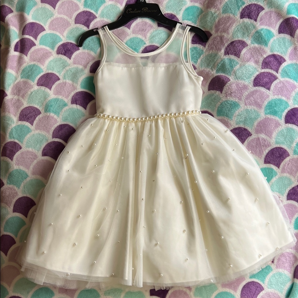 Chic Ivory Kids Dress with Pearl Details